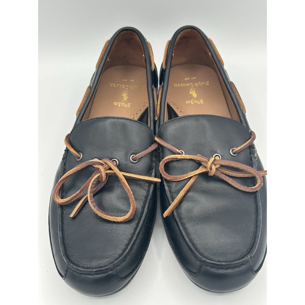 Polo Ralph Lauren Roberts Boat Shoes Men's 11D Black Leather Moccasins Loafers